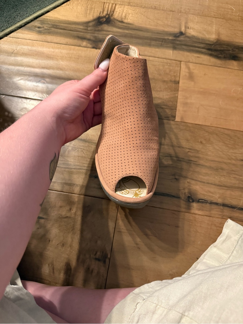 Fly London Women’s Perforated Open-Toe Mule in Tan